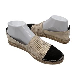 Rebecca Minkoff Tan Black Espadrille Studded Cap Toe Flats Size 7 1/2 Women’s